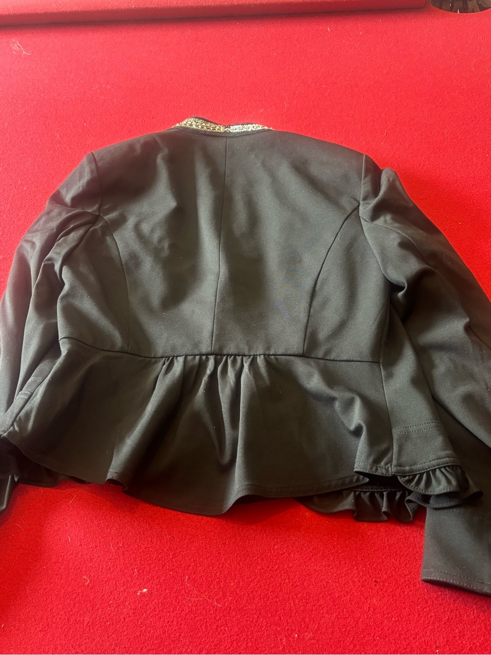 INC International Concepts Black Peplum Blazer with Embellished Neckline